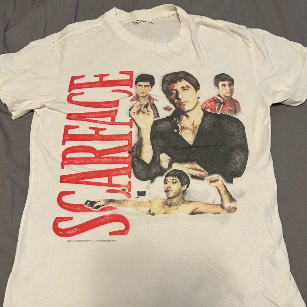 Abercrombie & Fitch Scarface Graphic Tee - White and Red